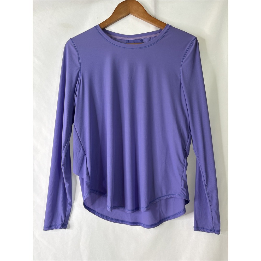Baleaf S Split Back Workout Top Purple Mesh Long Sleeve Ventilated Athletic